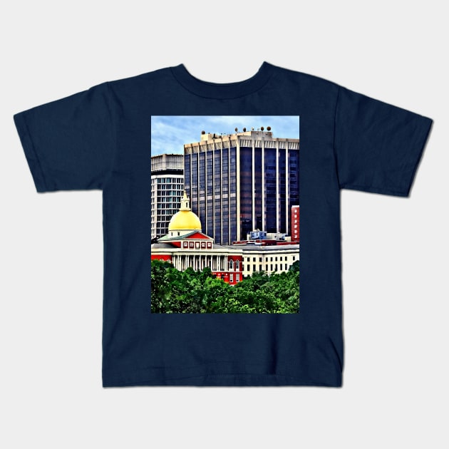 Boston MA - Skyline with Massachusetts State House Kids T-Shirt by SusanSavad